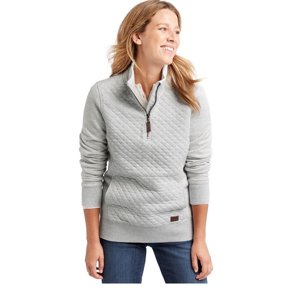 L.L.Bean | Women's Quilted Quarter-Zip Cotton Blend Gray Pullover Size Small